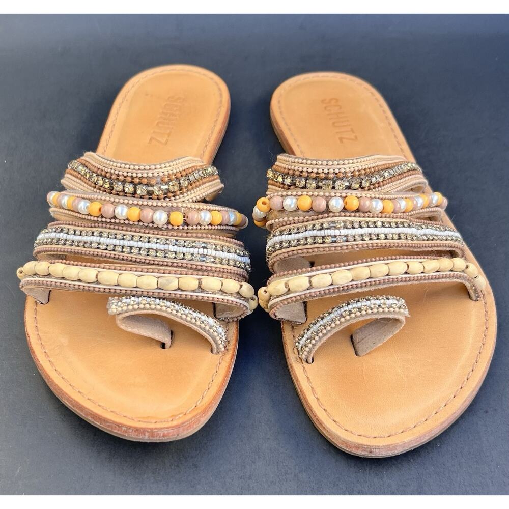 Schutz Jodie Beaded Toe-Loop Leather Sandals Women's Size 7.5 US - Picture 7 of 13